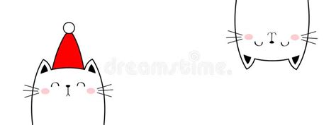 Cute Cat Set Line Banner Merry Christmas Happy New Year Upside Down