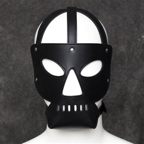 Faux Leather Sex Mask For Man Fetish Bondage Mask Hood Adult Games Toys