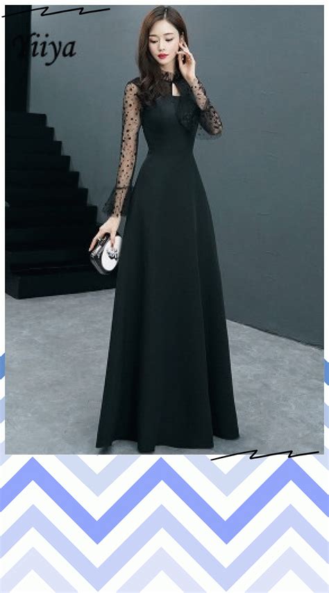 Its Yiiya Evening Dress Long Sleeve O Neck Black Fashion Formal Dresses Elegant Dot Pattern