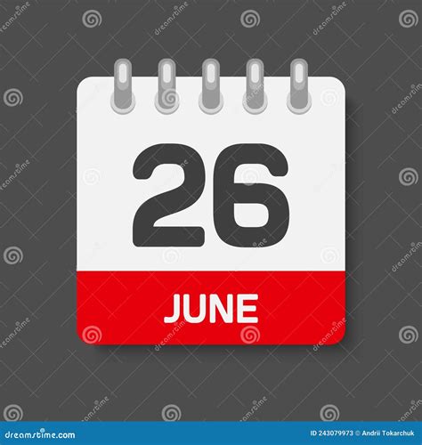 Icon Day Date 26 June Template Calendar Page Stock Vector