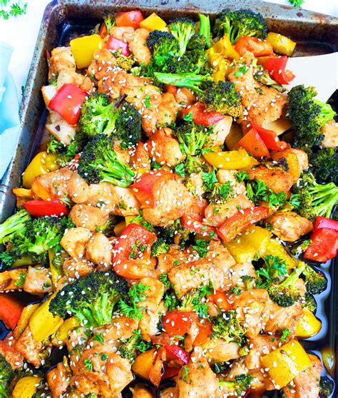 Spread chicken and veggies on a baking sheet, sprayed with cooking spray. Sheet Pan Teriyaki Ginger Sesame Chicken & Broccoli ...