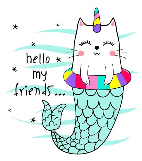 Cute Cat Mermaid Vector Mermaid Vector Mermaid Cat Whimsical Cats