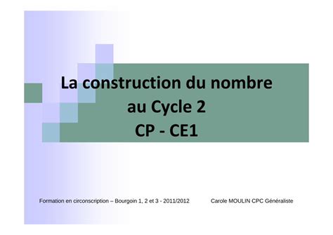 Pdf La Construction Du Nombre Au Cycle 2 Cp Et Ce1 · Les Objectifs De