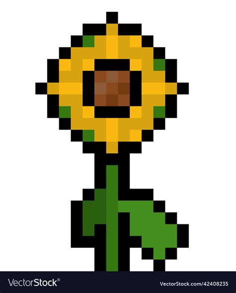 Pixel Sunflower Isolated 8 Bit Royalty Free Vector Image