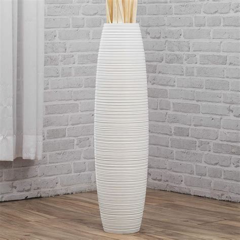 Leewadee Tall Big Floor Standing Vase For Home Decor 75 Cm Mango Wood White Uk