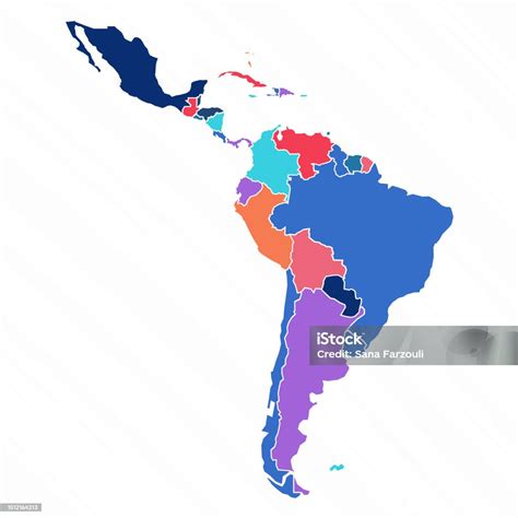 Multicolor Map Of Latin America With Countries Stock Illustration