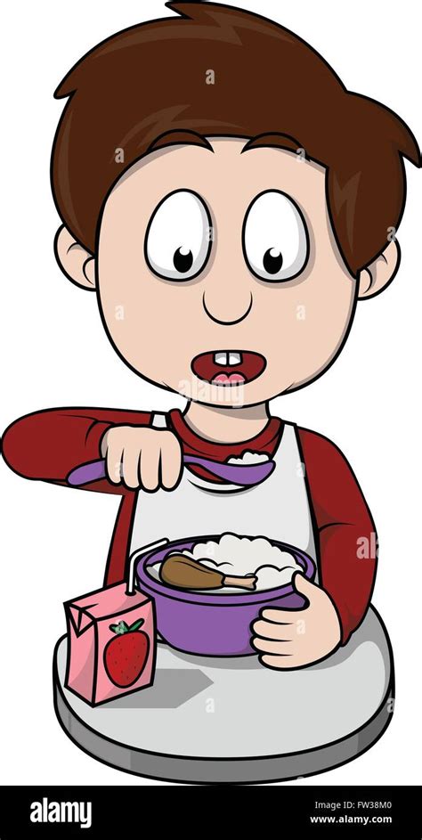 Boy Breakfast Cartoon Illustration Stock Vector Image Art Alamy