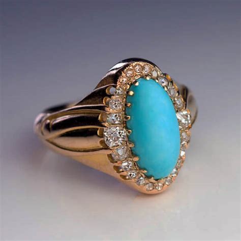 Antique Russian Turquoise Diamond Gold Ring Ref 115680 Antique