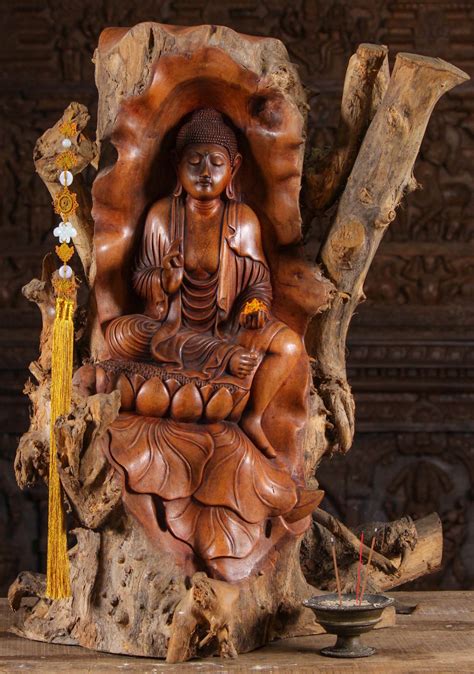 Wood Buddha Carved into Natural Suar Tree 28