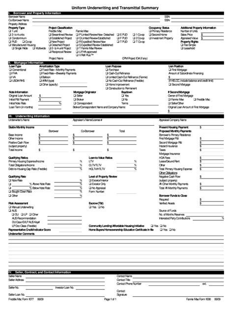 2009 Form Freddie Mac 1077fannie Mae 1008 Fill Online Printable