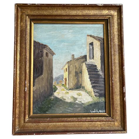 Small French 19th Century Oil On Canvas Painting Depicting A Village In