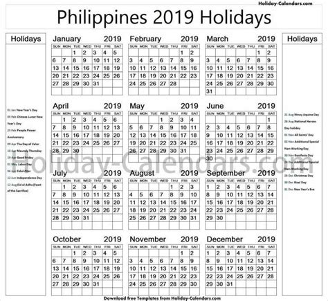 Printable Philippines 2019 Calendar Calendar Printabl
