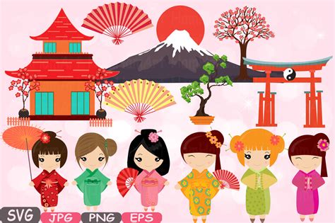 Japan travel poster pattern, red moon, wave, blue png. Kokeshi Japanese Dolls Cutting Files SVG CHINA Japanese Silhouette travel ClipArt Clip Art ...