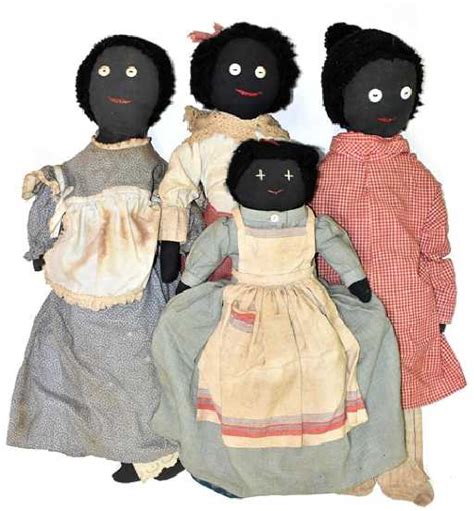 Four Folk Art African American Rag Dolls