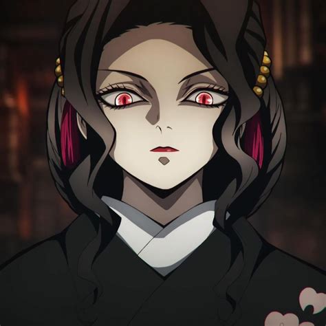 An Anime Character With Red Eyes And Black Hair Wearing A Dark Outfit