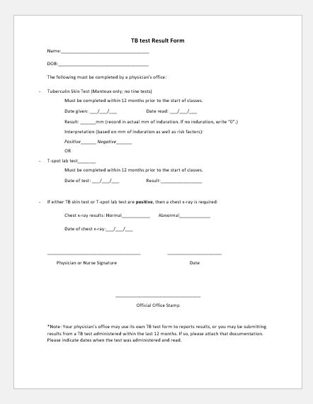 Printable Tuberculosis Tb Test Forms Download