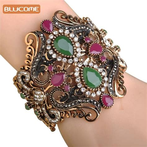 blucome vintage big elastic resin bangles cuff bracelets hand turkish wide bangle sculpture