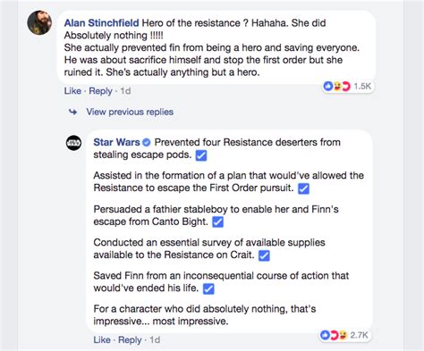 Star Wars Facebook Page Claps Back At Haters Dissing Rosehellogiggles