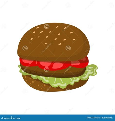 Hamburger With Cheese Lettuce Meat Patty And Bun With Sesame Seeds