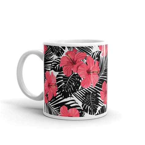 Tropical Black Palm Hawaiian Mug Etsy Mugs Tropical Novelty Mugs
