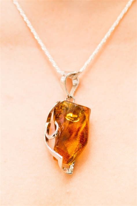 Modern Amber Pendant Sterling Silver And Amber Pendant