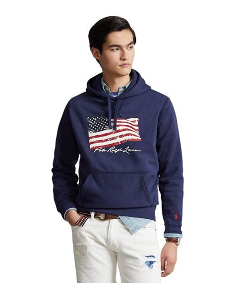 Polo Ralph Lauren American Flag Fleece Hoodie In Navy Blue For Men Lyst