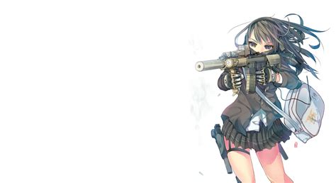 Anime Girls School Uniform Gun Original Characters Hd