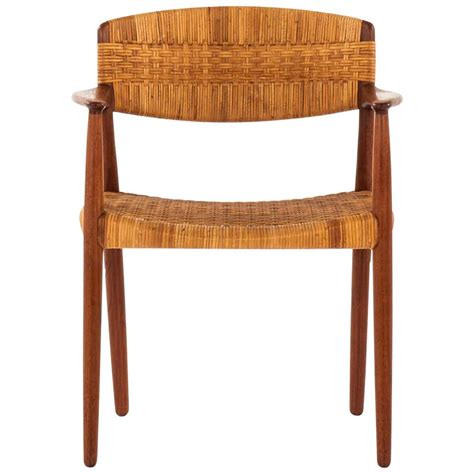 Ejnar Larsen And Bender Madsen Teak And Cane Chair Made By Willy Beck For Sale At 1stdibs