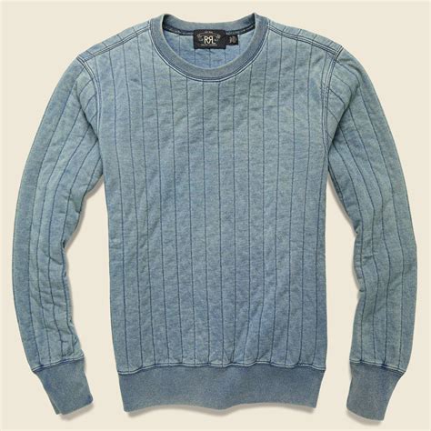 Rrl Cotton Quilted Crewneck Sweatshirt Washed Indigo In Blue For Men