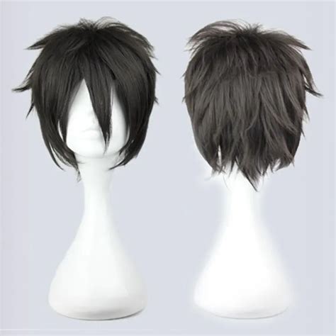 32cm Short Black Male Cosplay Wig Men Synthetic Cute Short Haircuts