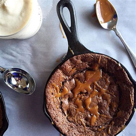Cast Iron Skillet Brownie With Salted Caramel Sauce Recipe The Feedfeed