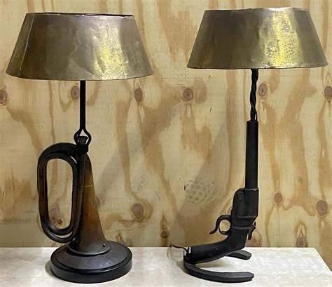 Pair Of Wwi Military Trench Art Memento Lamps With Bouillotte Style