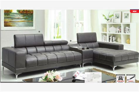 Roma grey velvet sofaby first of a kind. Modern Gray Leather Sectional Sofa Chaise Console Bluetooth Speaker - Contemporary - Corner ...
