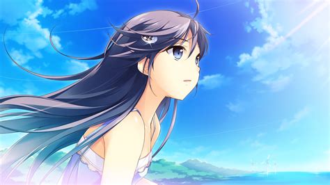Blue Hair Anime Girl Wind Blue Sky Wallpaper 2560x1440 Qhd