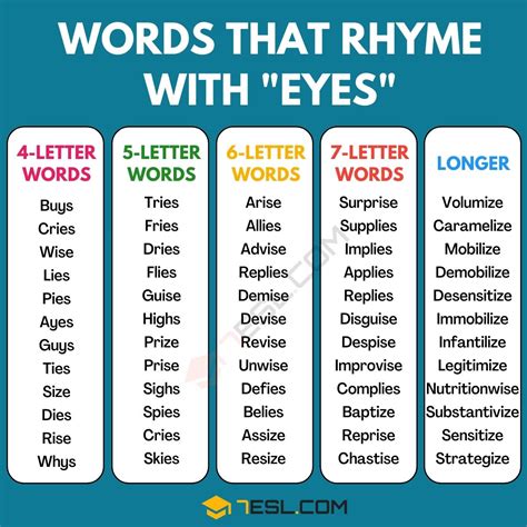 A Cool List Of 552 Words That Rhyme With Eyes 7esl