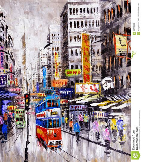 Oil Painting - Street View Of Hong Kong Stock Photo ...