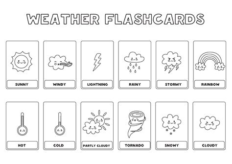 Black And White Weather Flashcards For Kids 9282197 Vector Art At Vecteezy