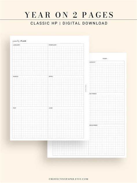 Yearly Hp Classic Planner Inserts Printable Template Year At Etsy