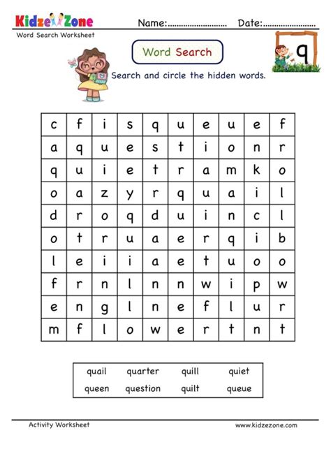 Not only does it give students an opportunity to learn object/word defintions, but it also challenges them logically. Letter Q word search worksheet - KidzeZone