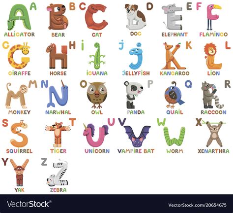 Zoo Alphabet Animal Alphabet Letters From A To Z Vector Image