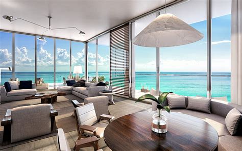Hd Wallpaper Living Room Beach Residences Ocean Interior Design
