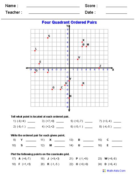 Geometry Worksheets Coordinates Worksheets