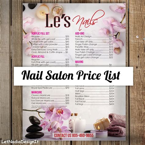 Nail Salon Price List Spa Salon Menu Beauty Price List Design Only