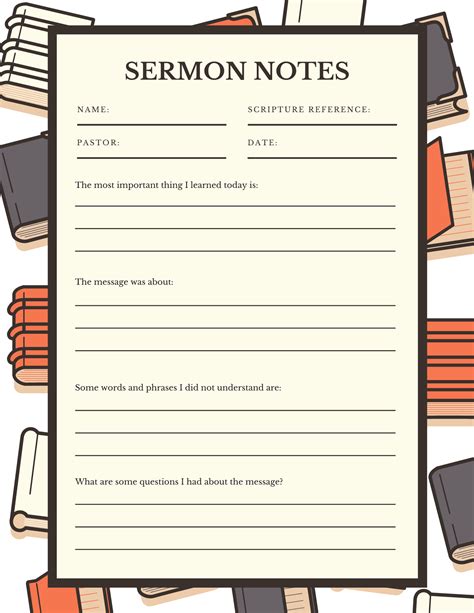 Printable Sermon Notes Sheet Bible Study Template Sermon Notes