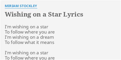 Wishing On A Star Lyrics By Miriam Stockley Im Wishing On A