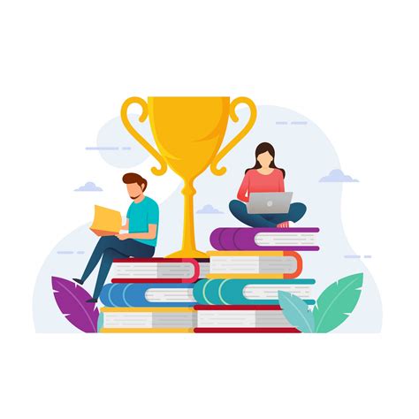 Education Design With People Sitting On Books And Trophy 1214423 Vector