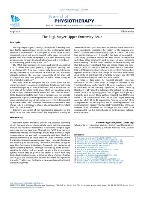 Pdf The Fugl Meyer Upper Extremity Scale