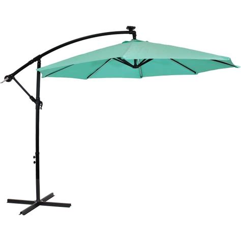 Sunnydaze Offset Patio Umbrella With Solar LED Lights 9 Foot Seafoam