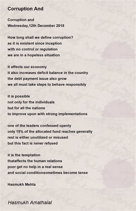 Corruption And Corruption And Poem By Mehta Hasmukh Amathaal