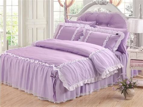 Buy Romantic Luxury White Lace Bedding Set Korean Purple Ruffled Bed Skirt